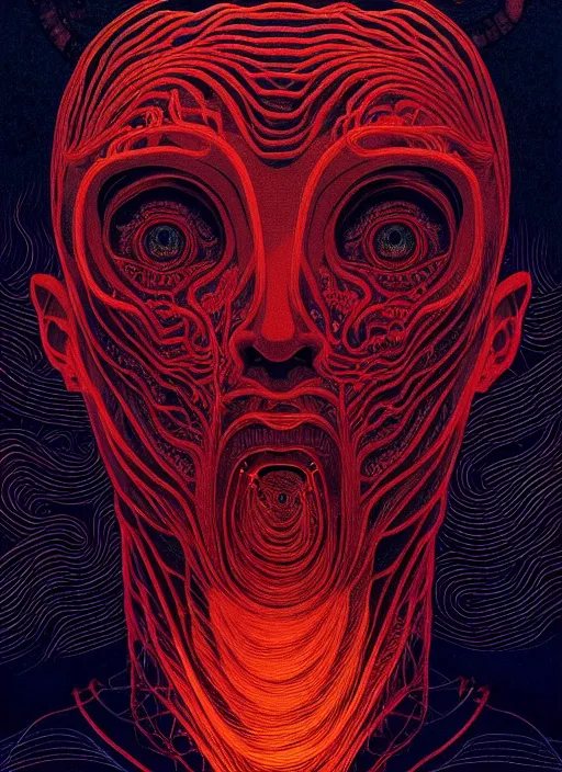 Prompt: symmetry!! stunning portrait of a demon!! by victo ngai, moody colors, dynamic lighting, horror!! body horror digital art, winning award masterpiece, fantastically beautiful, illustration, aestheticly inspired by beksinski and dan mumford, trending on artstation, art by greg rutkowski and david cronenberg and h r giger, 8 k