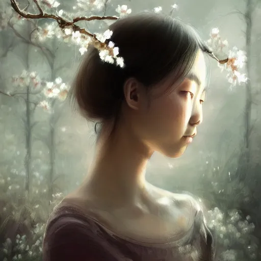 Image similar to detailed portrait of japanese girl, spring light, painting by lise deharme