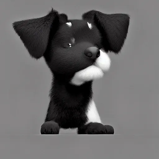 Prompt: Goro Fujita illustrating a beautiful black and white fluffy dog, with big ears on a plain background, art by Goro Fujita, sharp focus, highly detailed, ArtStation