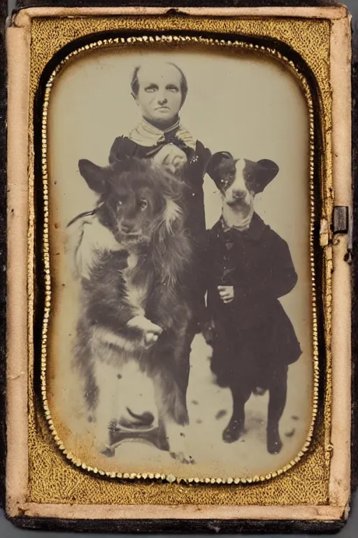 Prompt: daguerreotype of human - animal clones