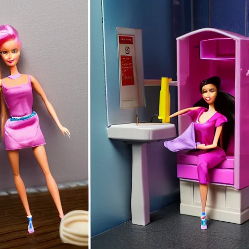 Prompt: barbie doing heroin, toilet, trainstation