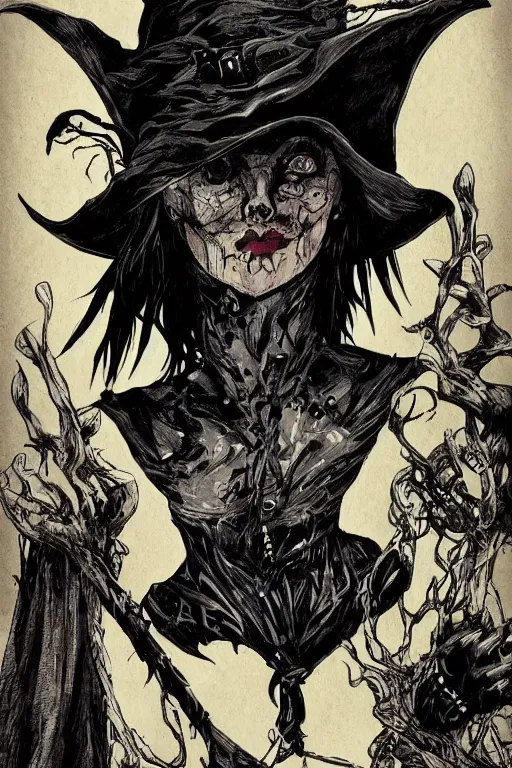 Image similar to witch, detailed, comic book texture, halloween night, 4 k symmetrical portrait, ashley wood, mike mignola, trending on artstation, norman saunders