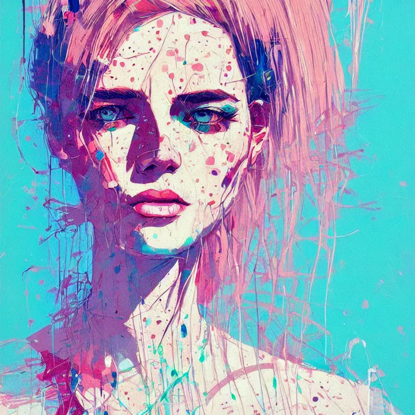 Image similar to close up portrait painting of a female in nineties street styling, concept art, intricate details, aesthetically pleasing pastel colors, art by conrad roset, impressionism, portrait