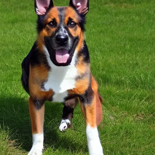 Prompt: a dog mix with german shepherd papillon treeing walker coonhound american staffordshire terrier