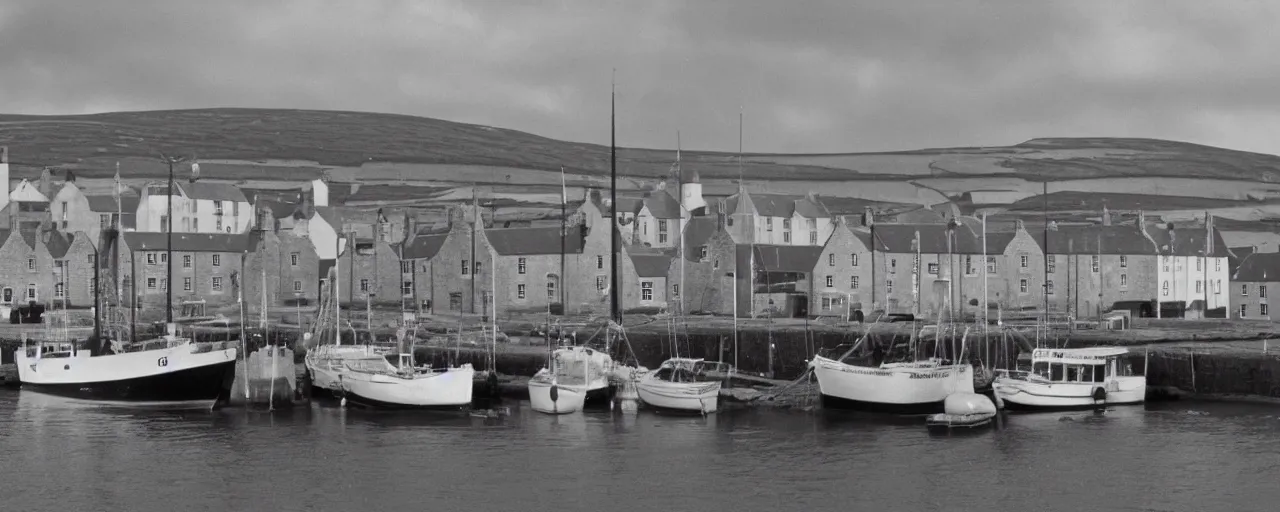 Prompt: the harbour at Stromness orkney, from Ryan's Daughter (1970), cinematic,