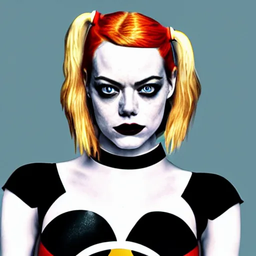 Image similar to emma stone as harley quinn, golden ratio, hd, centered