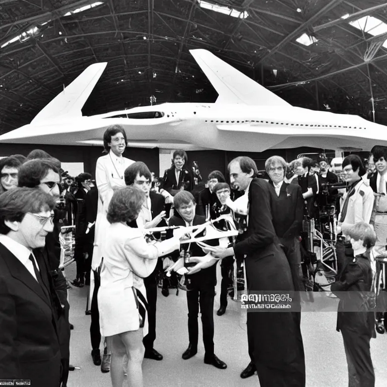 Prompt: a transforming mecha-concorde is presented with the medal d'honneur,Paris 1982