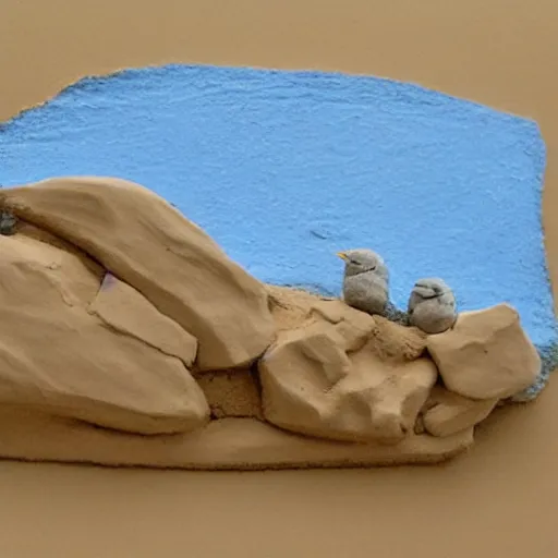 Image similar to claymation of bird in the desert, clay, beautiful close up