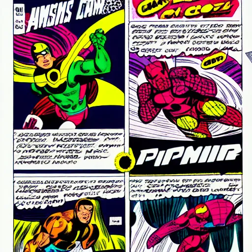 Prompt: A Marvel comic book page drawn by Jack Kirby