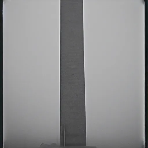 Prompt: very tall concrete sculpture reaching into the fog, expired film, old polaroid, night, megalophobia,