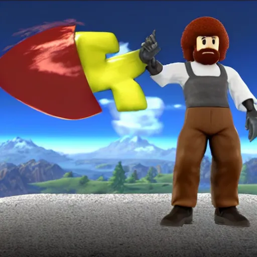 Prompt: 3d render of Bob Ross as a Super Smash bros ultimate character