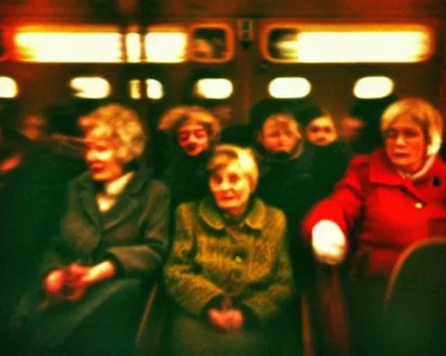 Image similar to a lomography photo of rumble between two grandmoms in soviet train this morning, bokeh,