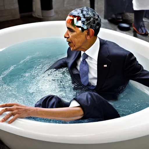 Prompt: obama in a bath with wheels