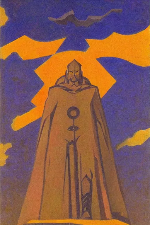 Image similar to thor, marvel, artwork by nicholas roerich,