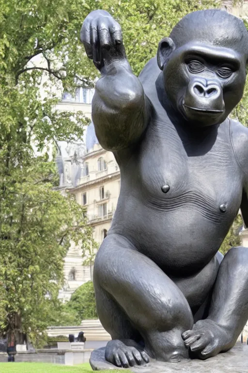 Image similar to Une statue monumentale en plein-pied de Harambe, bronze poli, fonte à la cire perdue, Collection du Musée du Louvre