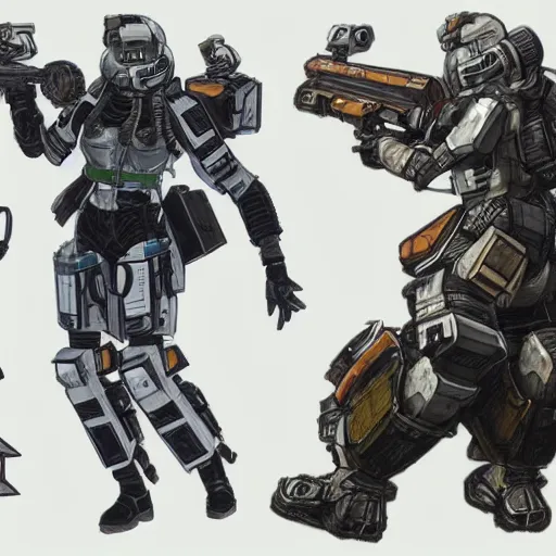 HD art of pilot class concepts from early in the design of Titanfall 2,  plus several creatures that weren't put in and 2 flying craft flown by a  single pilot each 
