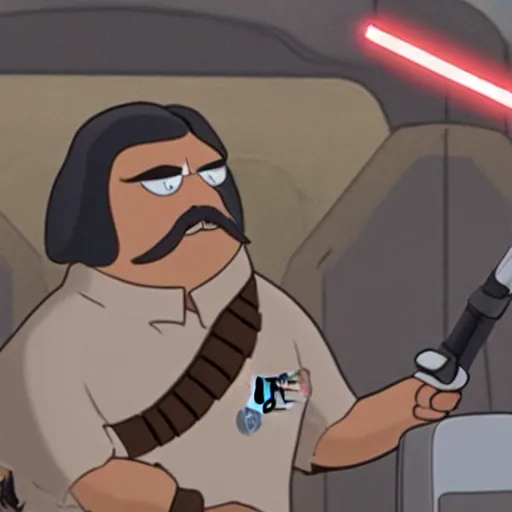 Image similar to A still of Bob Belcher in Star Wars The Clone Wars (2008)