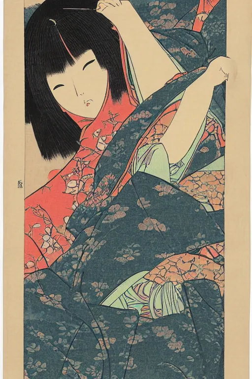 Image similar to Japanese woodblock print of real girl dora the explorer, hokusai