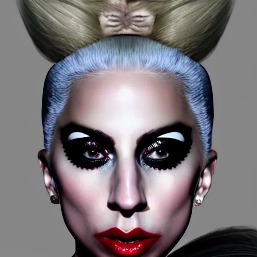 Image similar to detailed 4 k photorealistic lady gaga as harley queen make up and costum in the style of nick ut and eddie adams and margaret bourke and yousuf karshs and alfred eisenstaedt