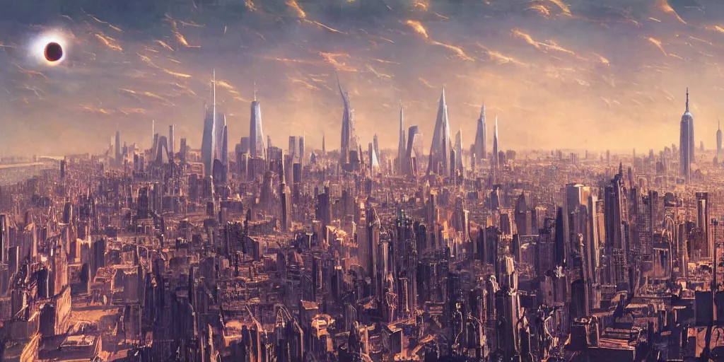 Prompt: futuristic new york city skyline, city under attack by space worms, flying vehicles, bruce pennington, h r giger, rene magritte, vibrant colors, gorgeous lighting, highly detailed, 4, 4 k rtx hdr volume light concept studio matte painting environement digital