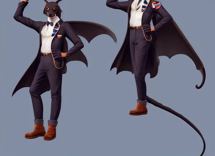 Image similar to character portrait feature of the anthro male anthropomorphic flying fox fruit bat fursona wearing airline pilot outfit uniform professional pilot for delta airlines character design stylized by charlie bowater, ross tran, artgerm, and makoto shinkai, detailed, soft lighting, rendered in octane