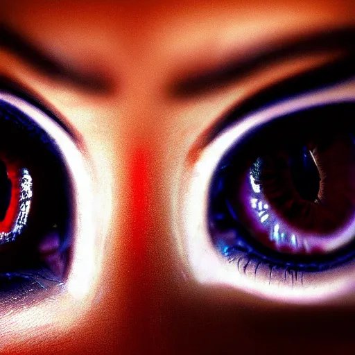 Prompt: Translucent multicolored eyes, reflections, wall of eyes, hd photograph