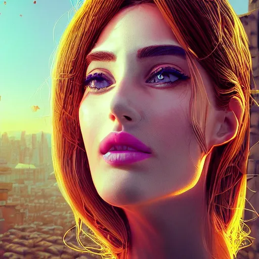 Prompt: the portrait of a ridiculously beautiful and elegant woman with a very large nose, a truly gigantic nose, an ultrafine detailed illustration, intricate linework, bright colors, behance contest winner, vanitas, angular, altermodern, unreal engine 5 highly rendered, global illumination, radiant light, detailed and intricate environment