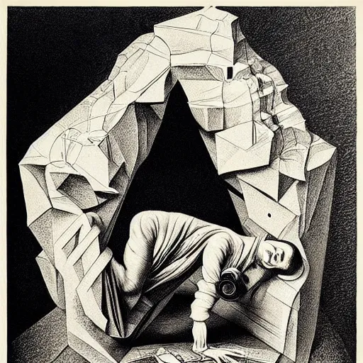 Image similar to lithography on paper secret lair conceptual figurative post - morden monumental dynamic portrait by goya and escher and hogarth, illusion surreal art, highly conceptual figurative art, intricate detailed illustration, controversial poster art, polish poster art, geometrical drawings, no blur