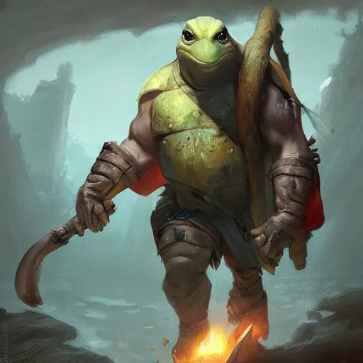 Image similar to anthropomorphic turtle hero, greg rutkowski