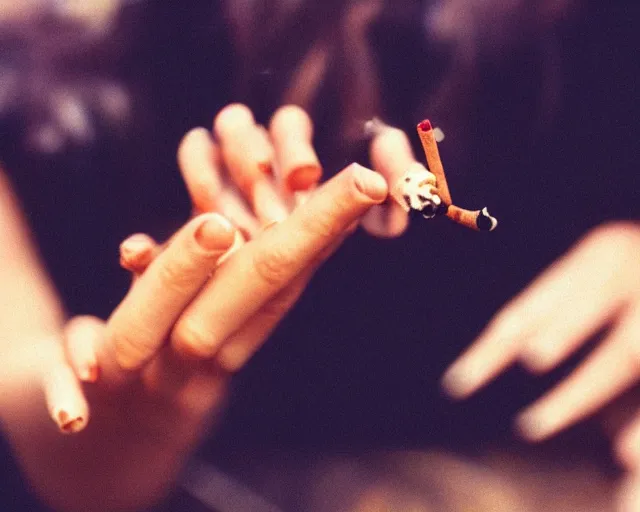 Image similar to a lomographic photo of woman hand with cigarette