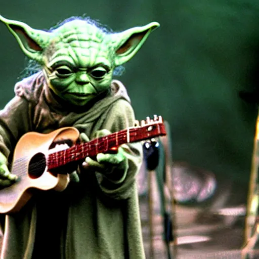 Image similar to yoda performing at woodstock