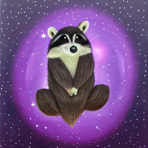 Image similar to purple raccoon in the stars