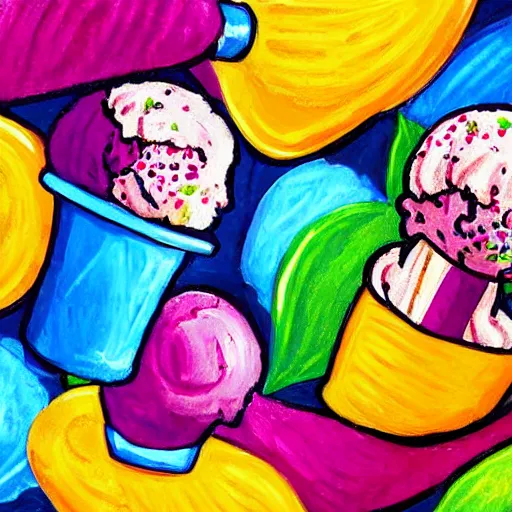 Prompt: summer ice cream close - up painting, colorful