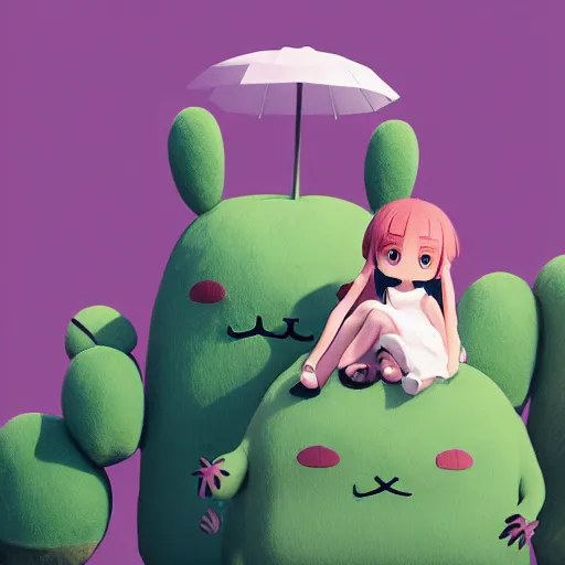 Image similar to cactus, plush, Totoro, soft render, dreamlike, pastel Ilya Kuvshinov