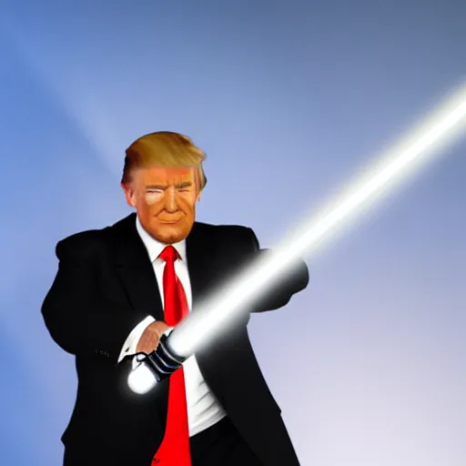 Image similar to donald trump wielding a lightsaber, dynamic lighting, highly detailed