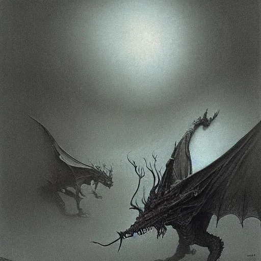 Prompt: a dragon made by Zdzislaw Beksinski