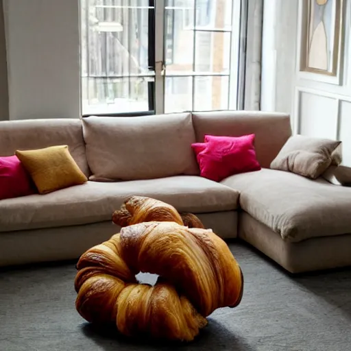 Prompt: a sofa in the shape of a croissant