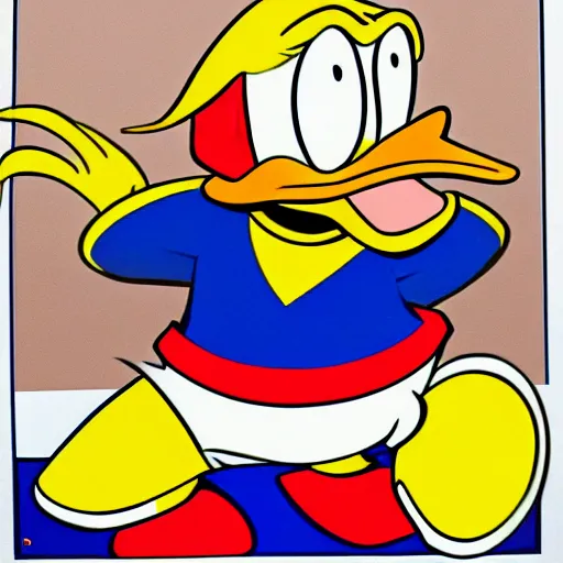 Prompt: donald duck trump in the style of walt disney, clean linework, finely detailed n - 9