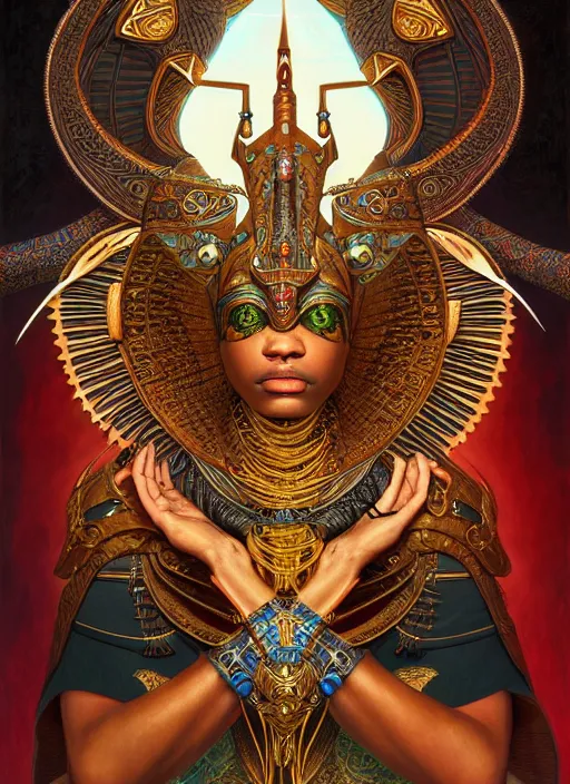 Image similar to : horus fantasy, fantasy magic, , intricate, sharp focus, illustration, highly detailed, digital painting, concept art, matte, jahbu art and Paul lewin and kehinde wiley, masterpiece