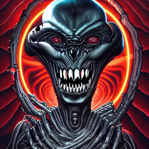 Image similar to doom giger alien venom elden ring demonic hell portrait of satan, Pixar style, by Tristan Eaton Stanley Artgerm and Tom Bagshaw.