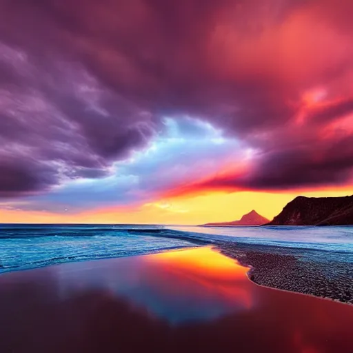 Image similar to landscape photography by marc adamus, the sea, sunset, dramatic lighting, clouds, beautiful'gives instant pleasant looking photography - like images