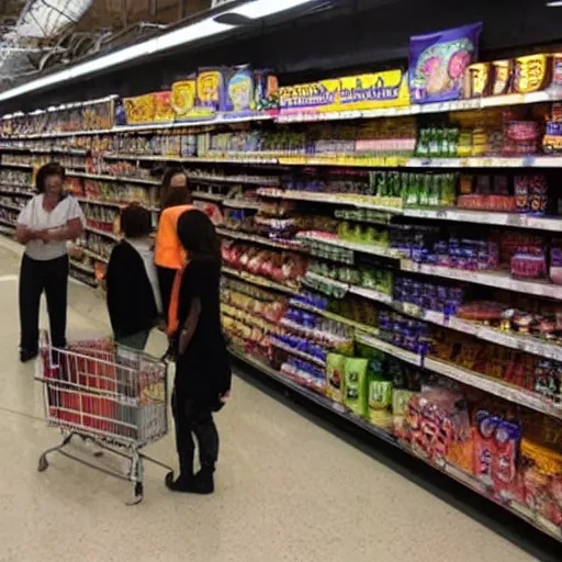 Prompt: occult ceremony taking place in supermarket