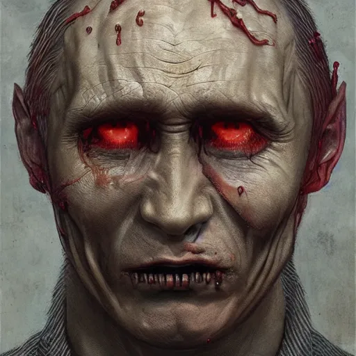 Image similar to rotten worm with face of vladimir putin face made of worms demonic horror, dark fantasy, intricate, highly detailed, smooth, artstation, painted by wayne barlowe, greg rutkowski, zdislav beksinski, francis bacon