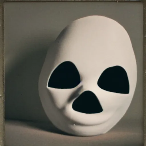 Image similar to polaroid of a creepy smiling halloween mask