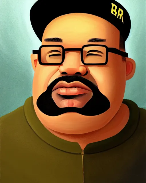 Image similar to painting portrait of big smoke, cartoon, warm lighting. movie poster, illustration by bartek fedyczak, erak note, tooth wu, neil richards, kan liu, siwoo kim, jisu choe, trending on art station