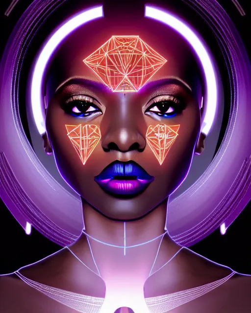 Image similar to symmetry!! african princess of technology, solid cube of light, hard edges, product render retro - futuristic poster scifi, lasers and neon circuits, beautiful dark skin african princess, intricate, elegant, highly detailed, digital painting, artstation, concept art, smooth, sharp focus, illustration, dreamlike, art by artgerm