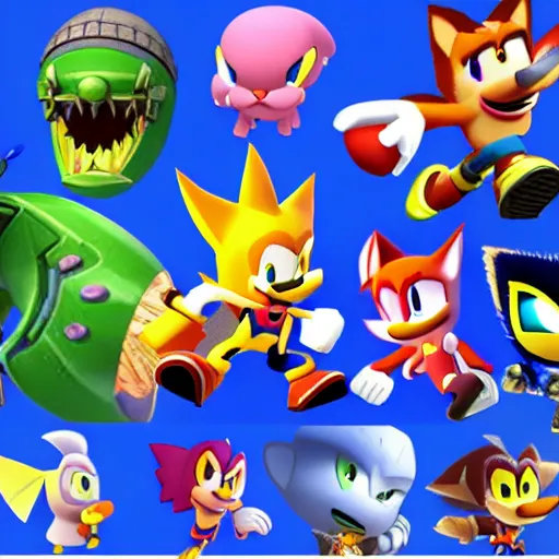 Image similar to crash bandicoot bros kirby super star ultra sonic the hedgehog gta style ratchet and clank