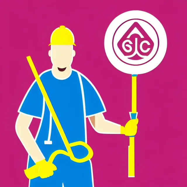 Prompt: determined janitor vector logo, professional sports style, flat colours, bright colours, SVG, professional, sharp edges