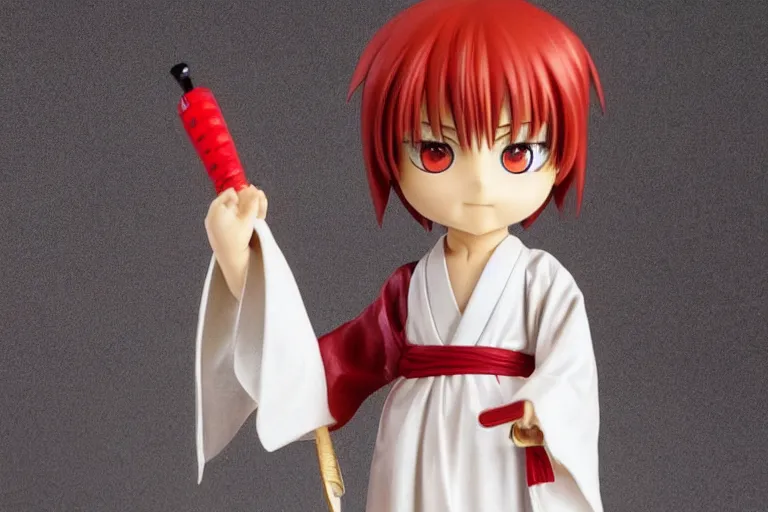 Image similar to okita sougo, short brown hair, kewpie, red eyes, rurouni kenshin