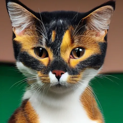 Image similar to calico cat is a contestant on the game show jeopardy and is ashamed of its low score